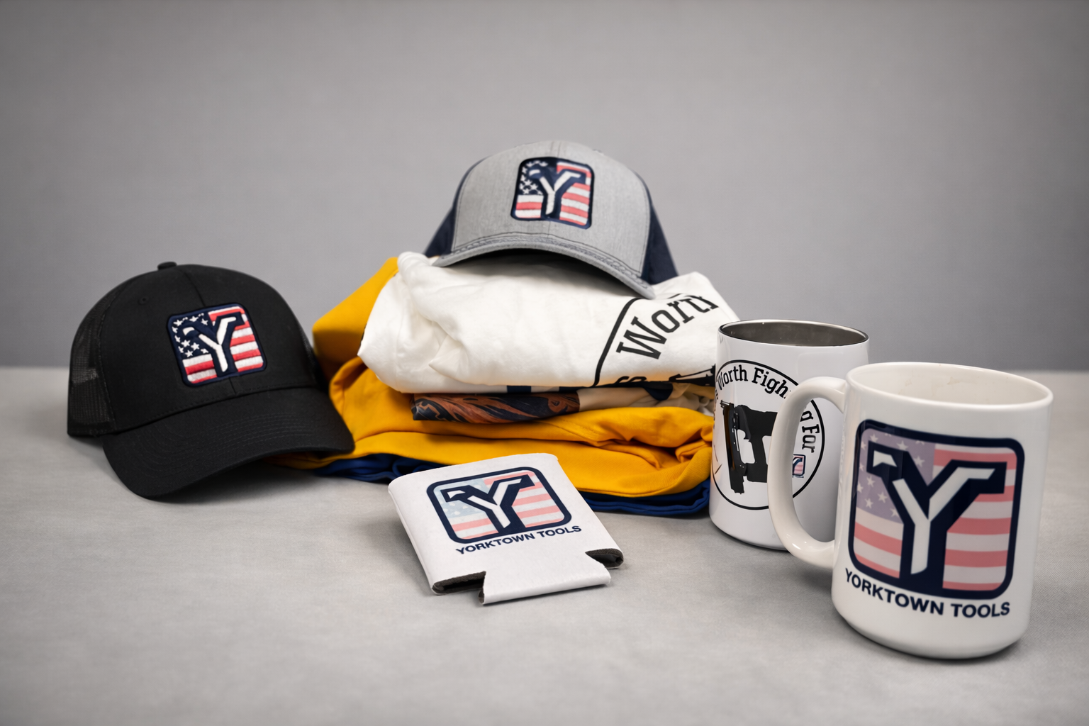 Yorktown Tools Swag Collection – hats, t-shirts, mugs, koozies, and more